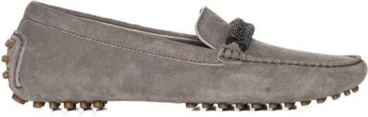 BRUNELLO CUCINELLI Taupe Grijs Leren Instap Platte Schoenen Gray Dames