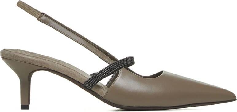 BRUNELLO CUCINELLI Taupe Leren Slingback Pumps met Monili Versiering Gray Dames