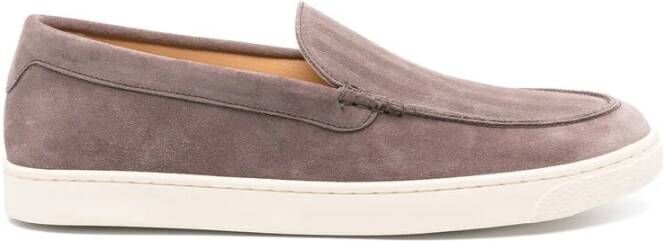 BRUNELLO CUCINELLI Taupe Leren Sneaker met Rubberen Zool Brown Heren