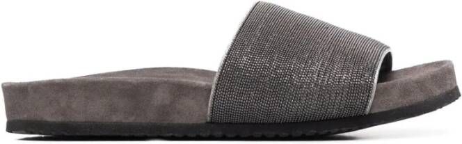 BRUNELLO CUCINELLI Versierde Leren Slippers Gray Dames