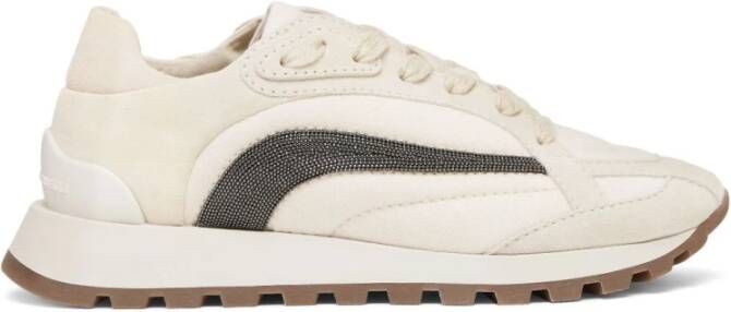 BRUNELLO CUCINELLI Witte canvas en suède lage sneakers White Dames