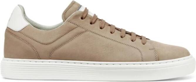 BRUNELLO CUCINELLI Witte Leren Sneakers met Ronde Neus en Veters White Heren