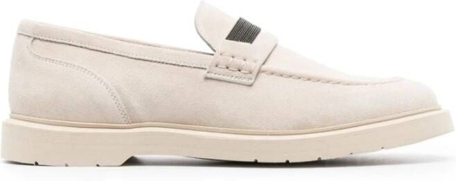 BRUNELLO CUCINELLI Witte Leren Suède Instappers Slip-On Schoenen Beige Dames