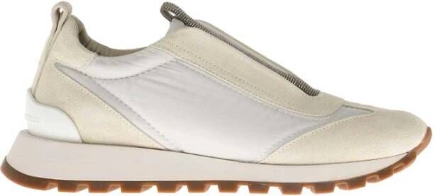 BRUNELLO CUCINELLI Witte Suède Sneakers met Monile Inzet White Dames