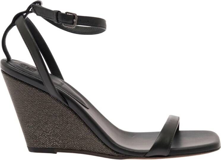 BRUNELLO CUCINELLI Zwarte leren sleehak sandalen met Monili-ketting Black Dames