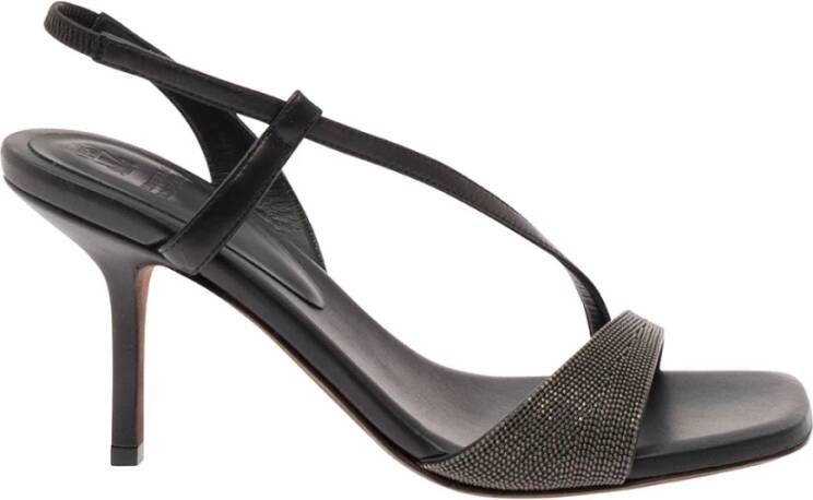 BRUNELLO CUCINELLI Zwarte Leren Vierkante Neus Sandalen Black Dames