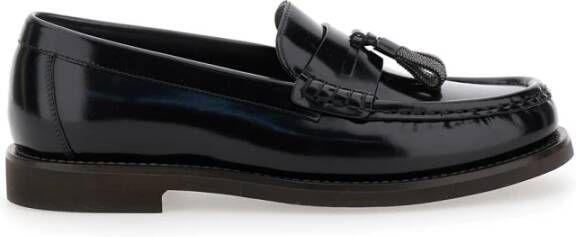 BRUNELLO CUCINELLI Minimal Calfskin Penny Loafer Tassels Black Dames