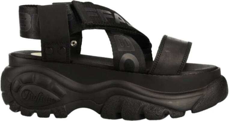 Buffalo Zwarte klassieke sandalen met rubberen zool Black Dames