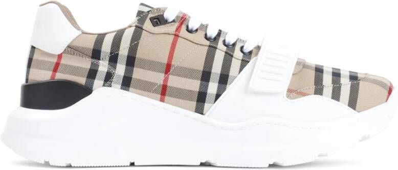 Burberry men regis sneaker in vintage check suede and leather mix Beige Heren