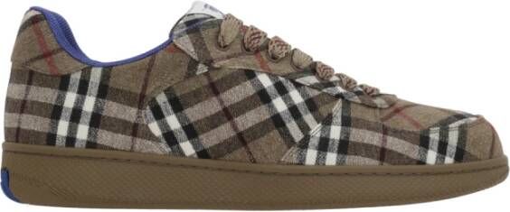 Burberry Canvas Low-Top Sneakers met Check Motif Gray Heren