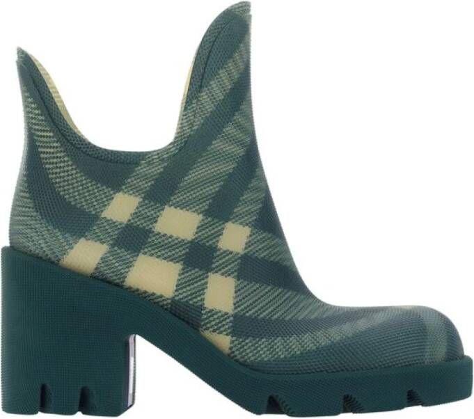 Burberry Chunky Heel Enkellaarzen met Ruitpatroon Green Dames