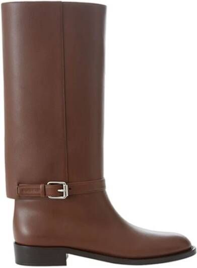 Burberry Elegante Leren Laarzen in Rijk Bruin Brown Dames