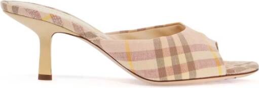 Burberry Geruite Linnen Muil Sandalen met Hak Beige Dames