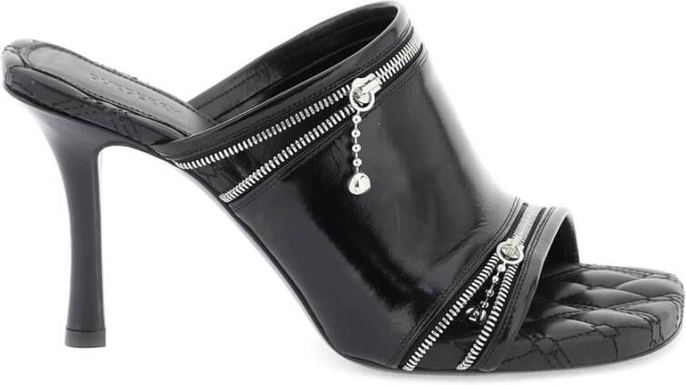 Burberry Glossy Leather Peep Mules Black Dames