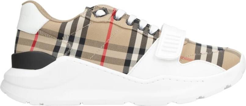 Burberry men regis sneaker in vintage check suede and leather mix Beige Heren