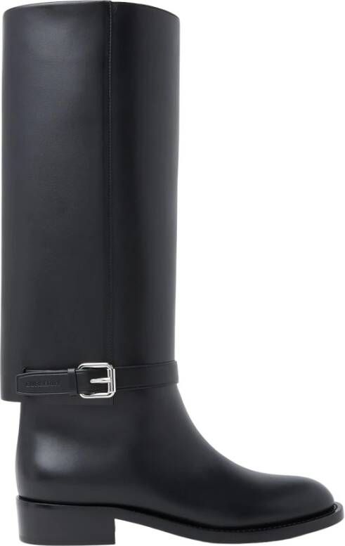 Burberry Buckle Embellished Leather Black Boots Zwart Dames