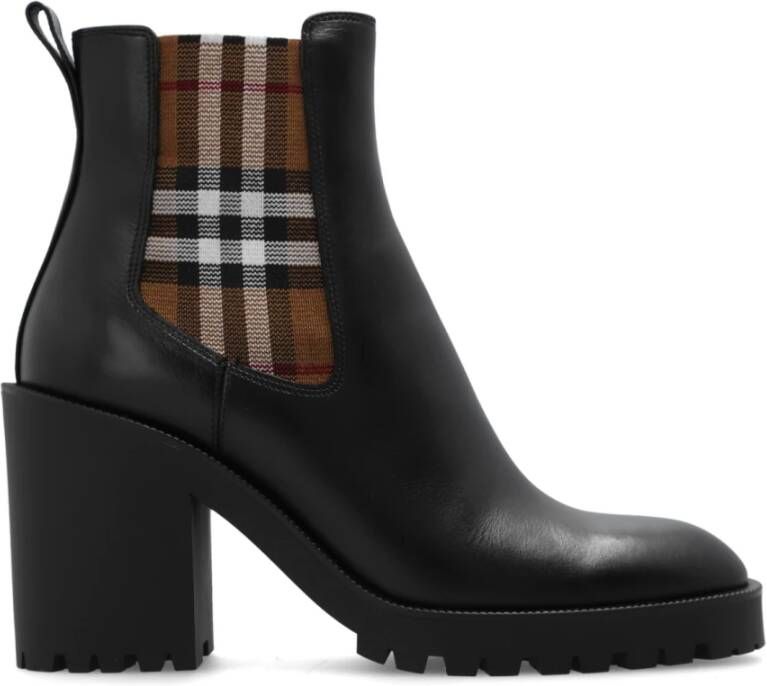 Burberry Slip-on Zwarte Laarzen met Check Inzetstukken Black Dames