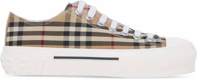 Burberry Beige Lage Sneakers met Herhaald Merkpatroon Beige Dames