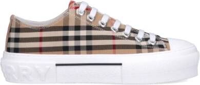 Burberry Beige Lage Sneakers met Herhaald Merkpatroon Beige Dames