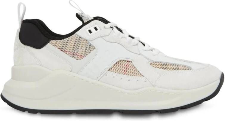 Burberry Sneakers van glad leer en suède met ruitjes mesh-inzetstukken White Dames