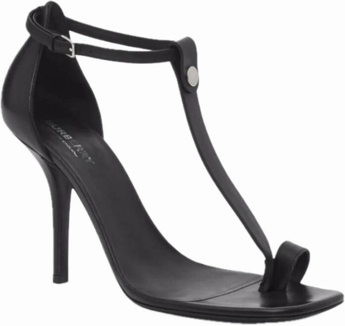 Burberry Zwarte Leren Hoge Hak Sandalen Black Dames