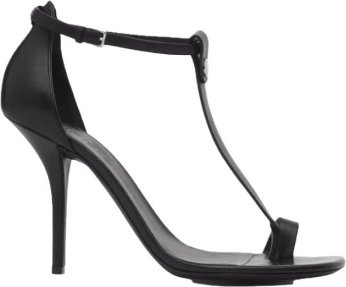 Burberry Zwarte Leren Hoge Hak Sandalen Black Dames