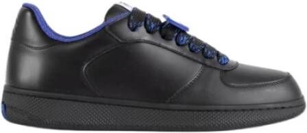 Burberry Zwarte Leren Terrace Sneakers met Blauw Embleem Black Heren