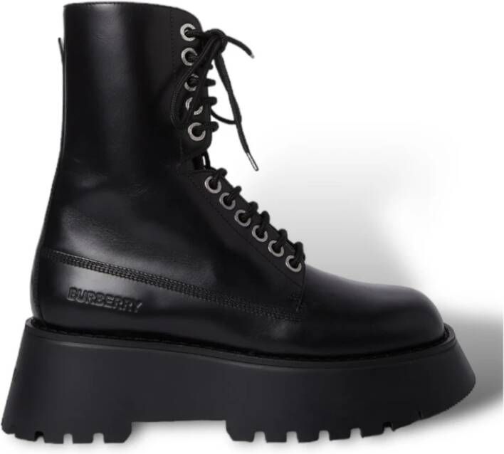 Burberry Zwarte Leren Veterschoenen Black Dames