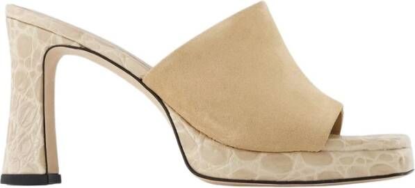 By FAR Beige Geperst Leren Suede Sandalen Beige Dames