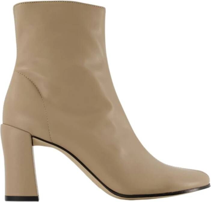 By FAR Taupe Leren Enkellaarzen Rubberen Zool Zijrits Beige Dames