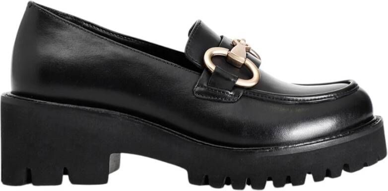 CafèNoir Leren Loafers Black Dames