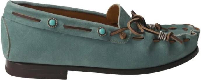 Calce Blauwe Suède Loafer met Turkooizen Studs Blue Dames