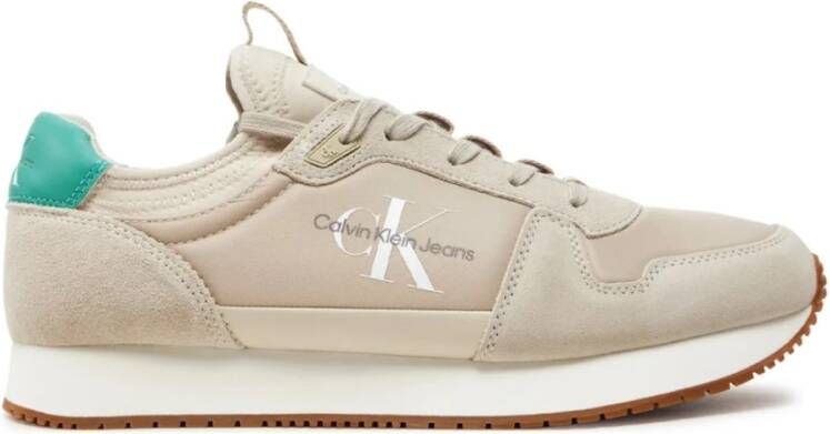 Calvin Klein Beige Sneakers Vetersluiting Suède Beige Heren