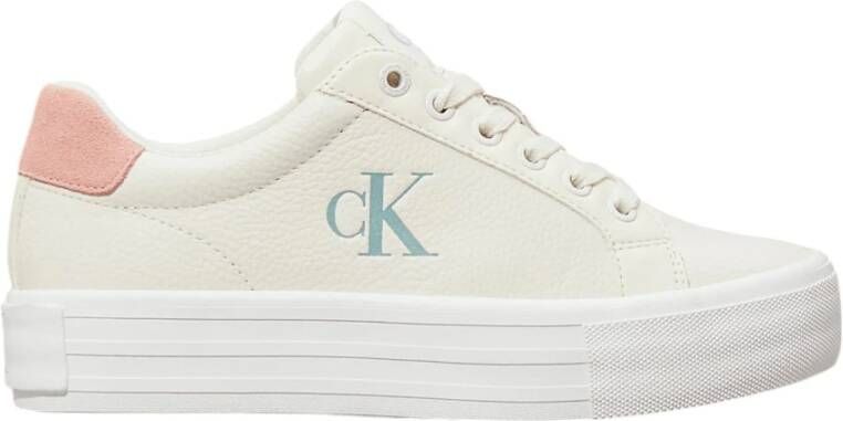 Calvin Klein Gedurfde Vulc Platte Lage Leren Sneakers White Dames