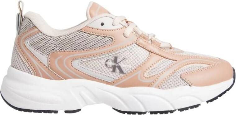 Calvin Klein Jeans Beige Sportieve Synthetische Rubberen Zool Sneakers Pink Dames