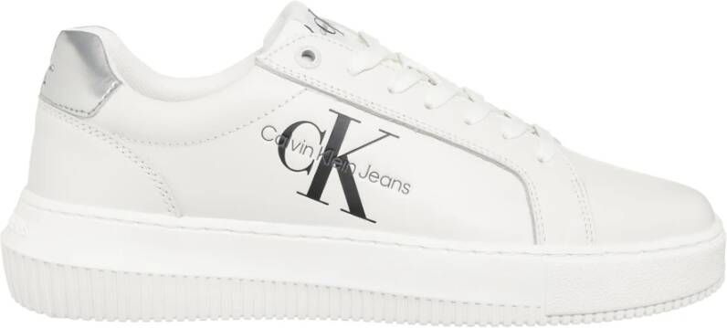 Calvin Klein Witte polyester sneakers met veters contrastdetails print logo White Dames