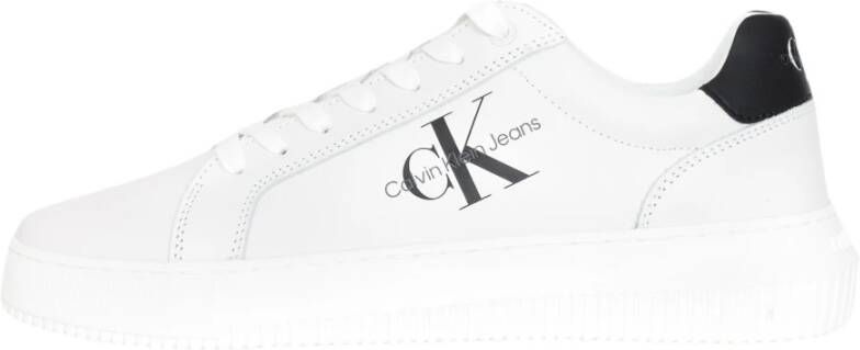 Calvin Klein Jeans Klassieke Cupsole Leren Sneakers Wit Zwart White Heren