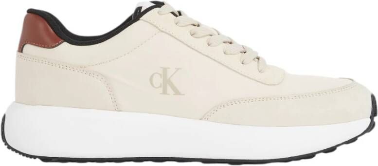 Calvin Klein Jeans Leren Heren Sneakers Lente Zomer Collectie Beige Heren