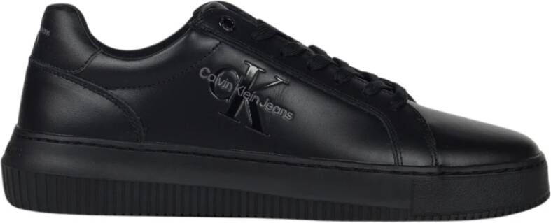 Calvin Klein Jeans Monogram Logo Sneakers Leer Stof Rubber Black Heren