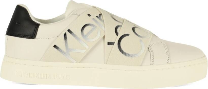 Calvin Klein Jeans Slip-on Leren Sneakers met Logo Print White Dames