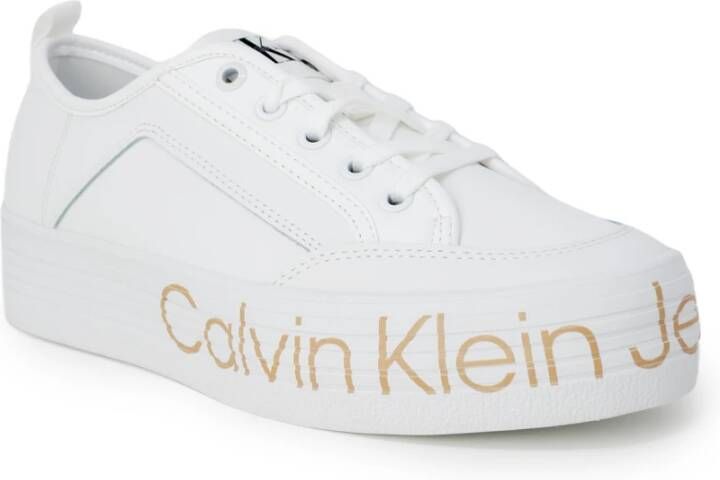 Calvin Klein Jeans Witte Casual Leren Sneakers oor rouwen White Dames