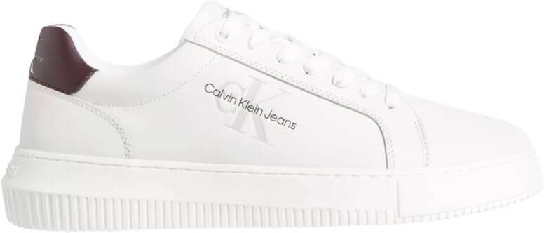 Calvin Klein Witte polyester sneakers met veters print contrastdetails logo White Heren