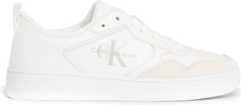 Calvin Klein Jeans Leren Vetersluiting Effen Patroon Sneakers White Heren