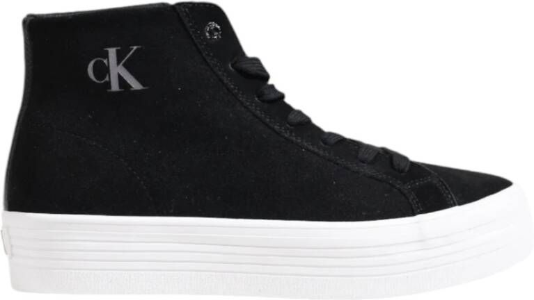 Calvin Klein Jeans Zwarte Leren Sneakers met Rubberen Zool Black Dames