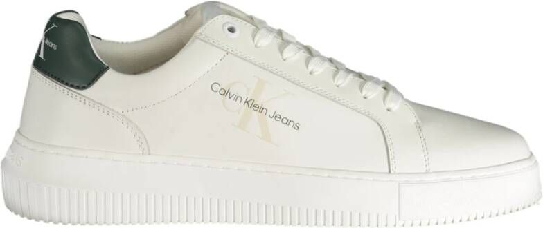 Calvin Klein Witte polyester sneakers met veters print contrastdetails logo White Heren