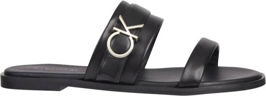 Calvin Klein Almond Slide Dames Leren Sliders Black Dames