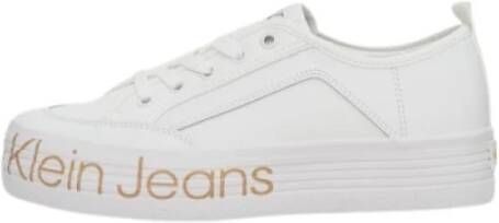 Calvin Klein Jeans Witte Casual Leren Sneakers oor rouwen White Dames