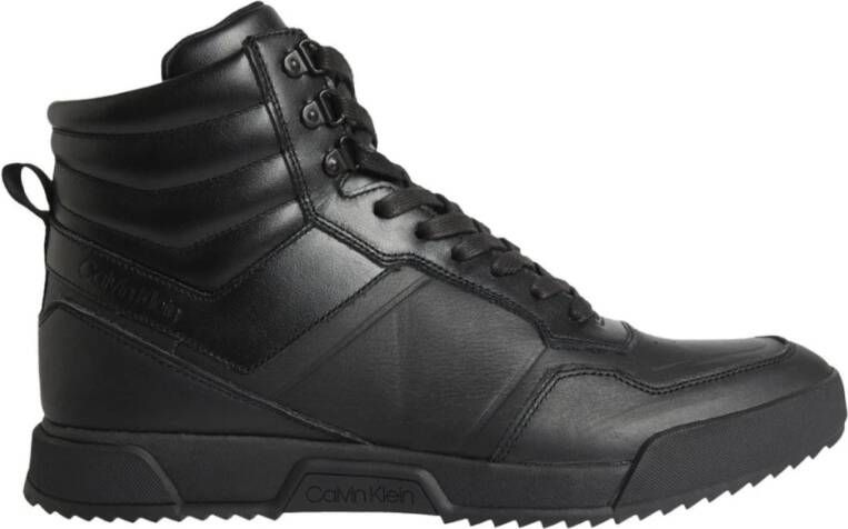 Calvin Klein Zwarte Leren Hoge Sneakers Black Heren