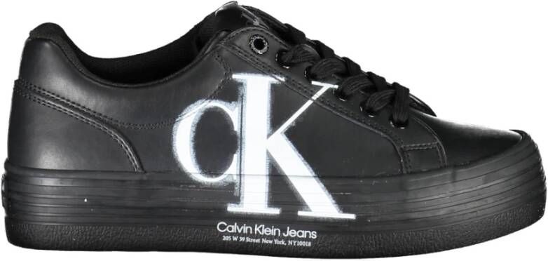 Calvin Klein Zwarte Polyester Sneaker met Contrasterende Details Black