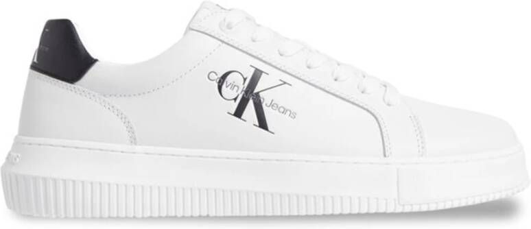 Calvin Klein Witte Leren Herenschoen met Zwarte Inzet White Heren